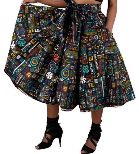 African Print Multi-Color Midi Skirt