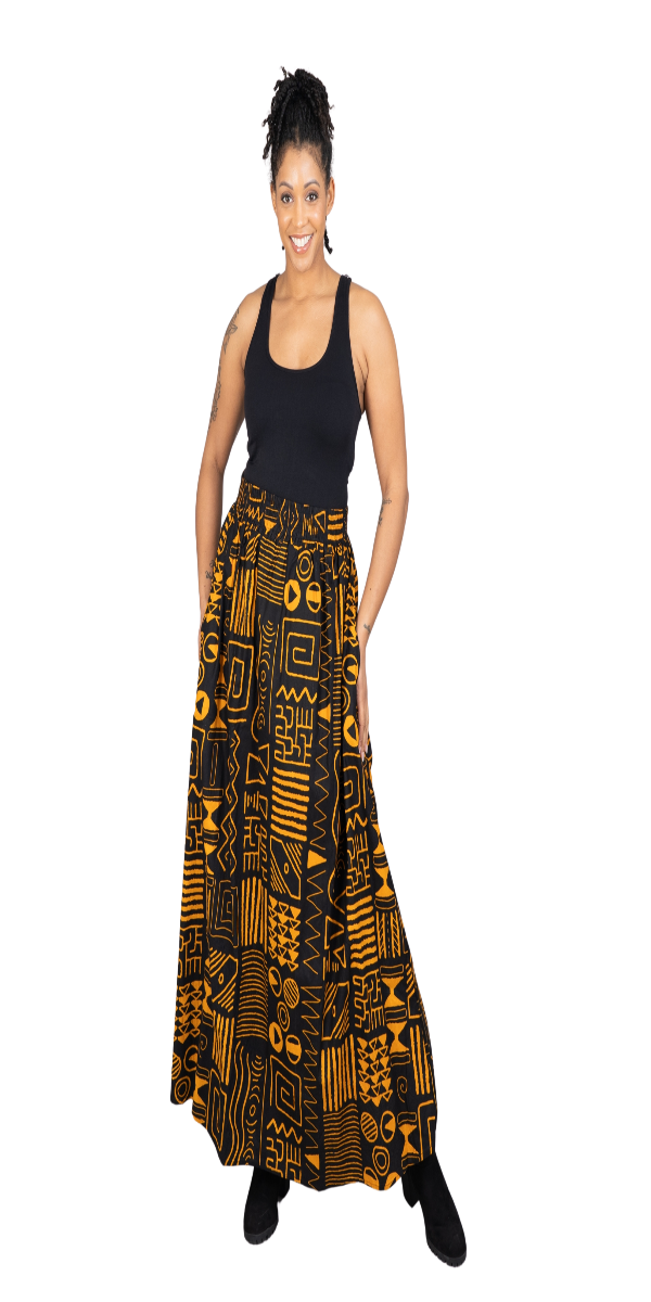 Black and Gold Two Piece Skirt Set With Split Sleeve Top