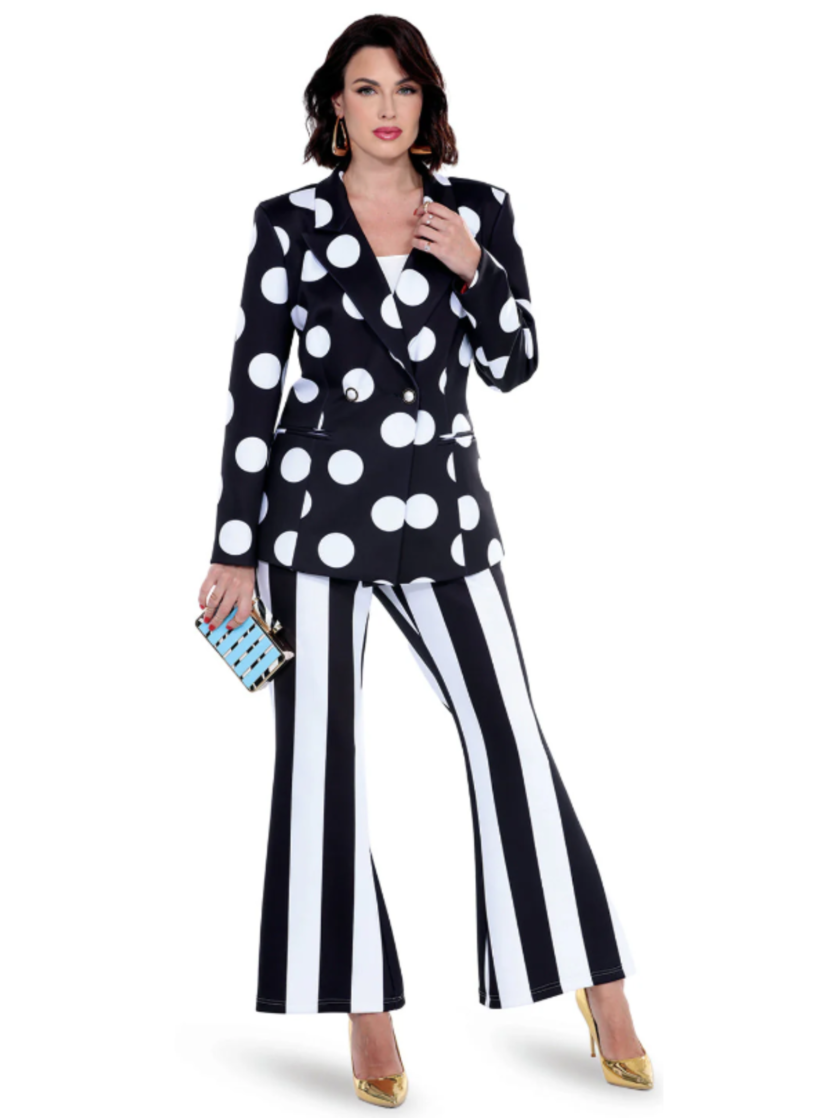 Bold Black and White Crepe Power Suit