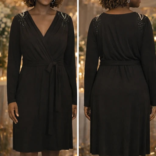 Black Long Sleeve Dress with Embellishments
