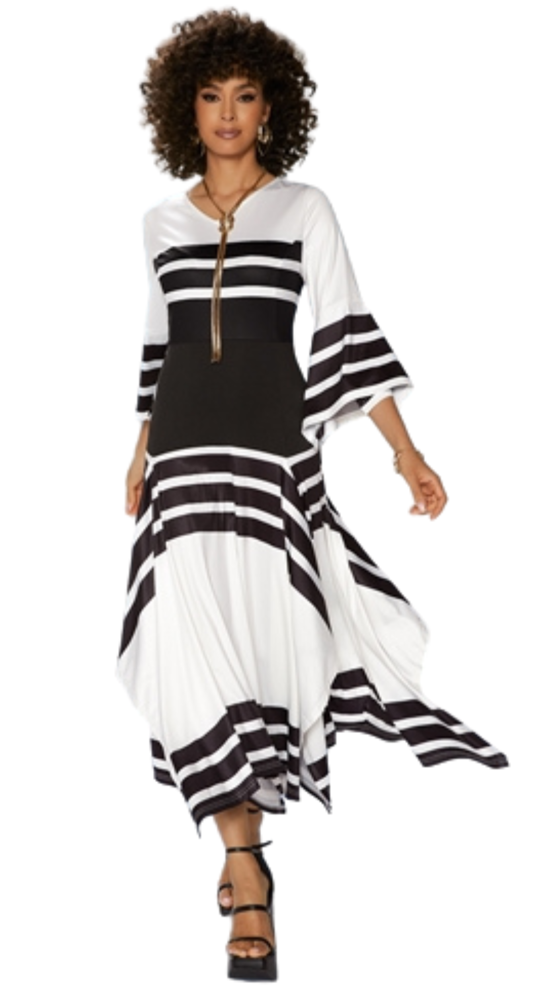 Black and White Striped Handkerchief flowing Maxi Dress