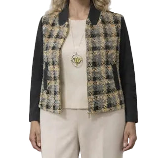 Textured Zip-Up Jacket with Contrast Sleeves