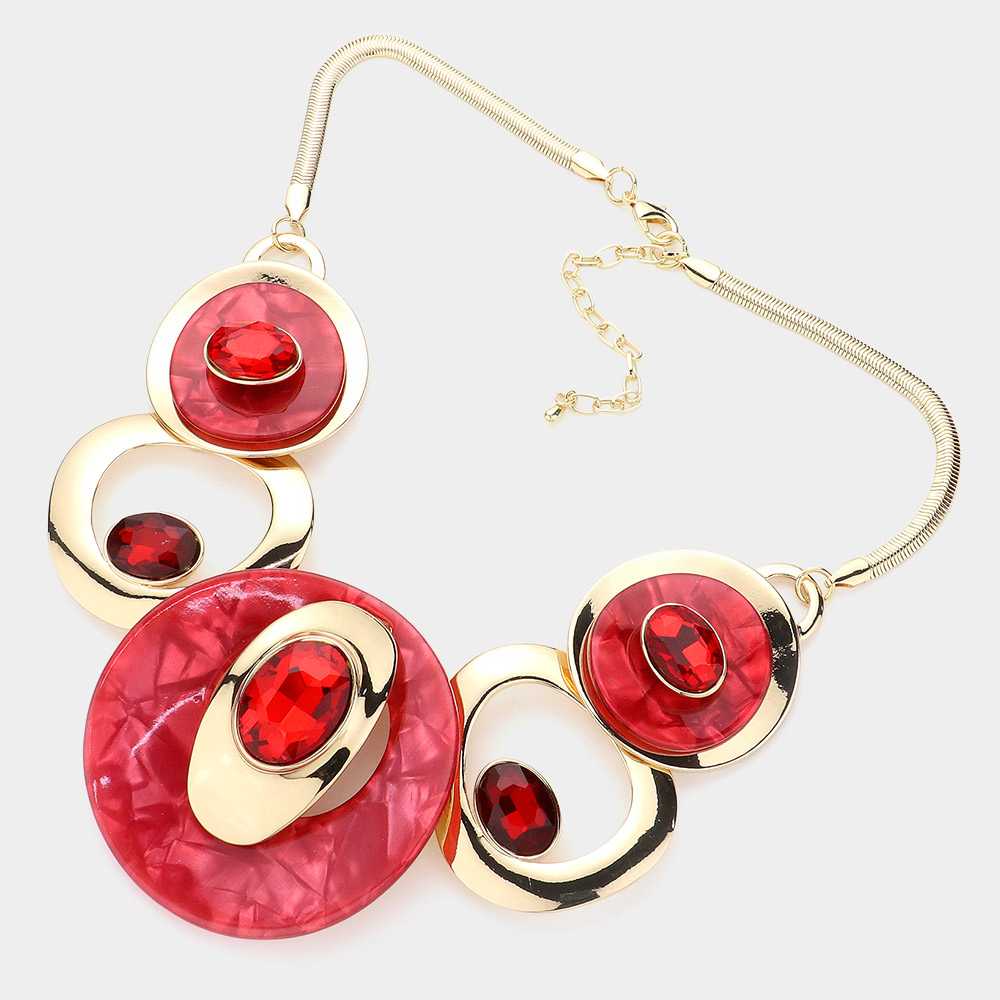 Red and Gold bejeweled/marble effect necklace and earring set