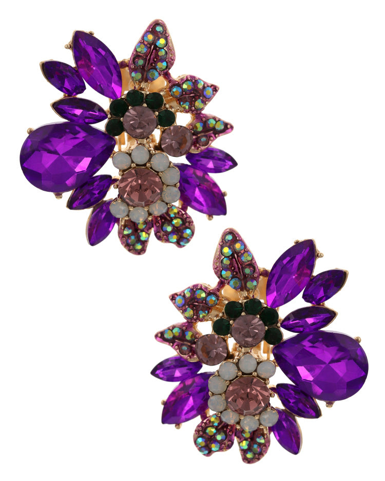 Floral Multi-color Glass Stone Earring Set