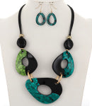 Black, Green And Teal Oval Necklace & Earring Set