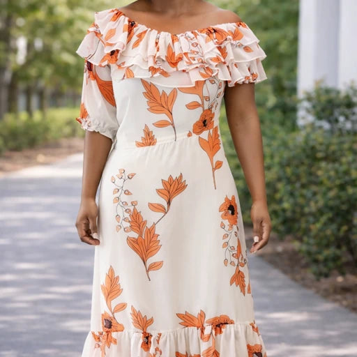Floral Romance Off-Shoulder Ruffle Maxi Dress