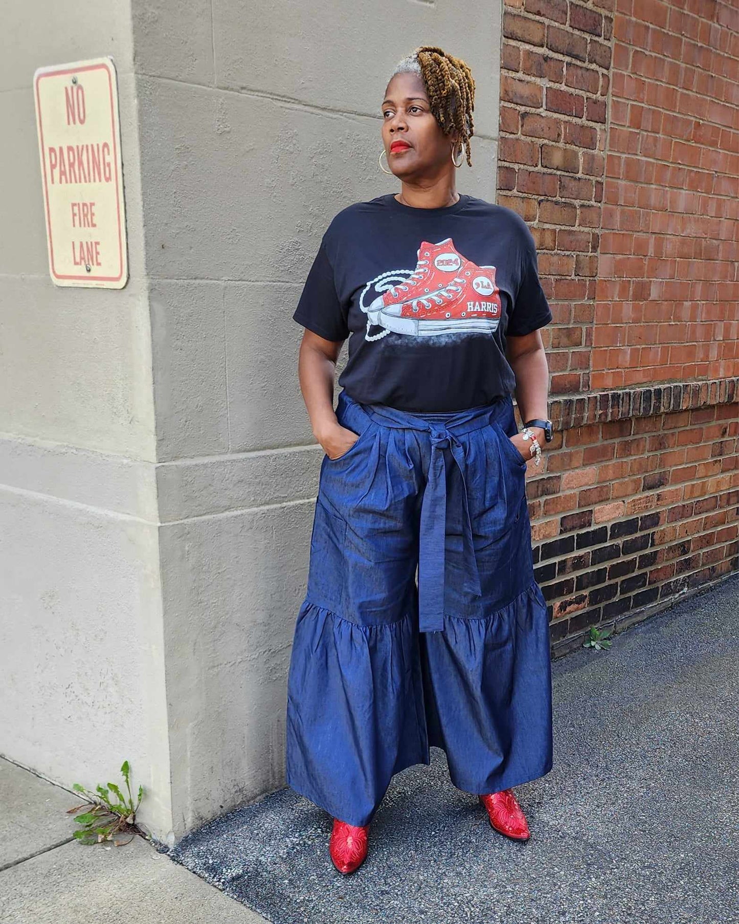 Denim wide leg pant