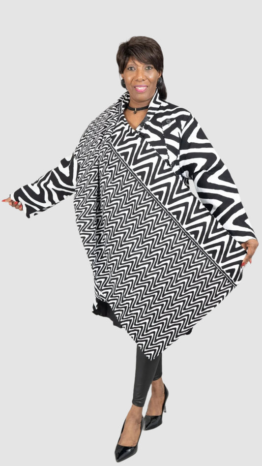 Black and White Authentic African Print Twill Jacket with Belt