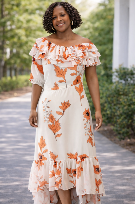 Floral Romance Off-Shoulder Ruffle Maxi Dress