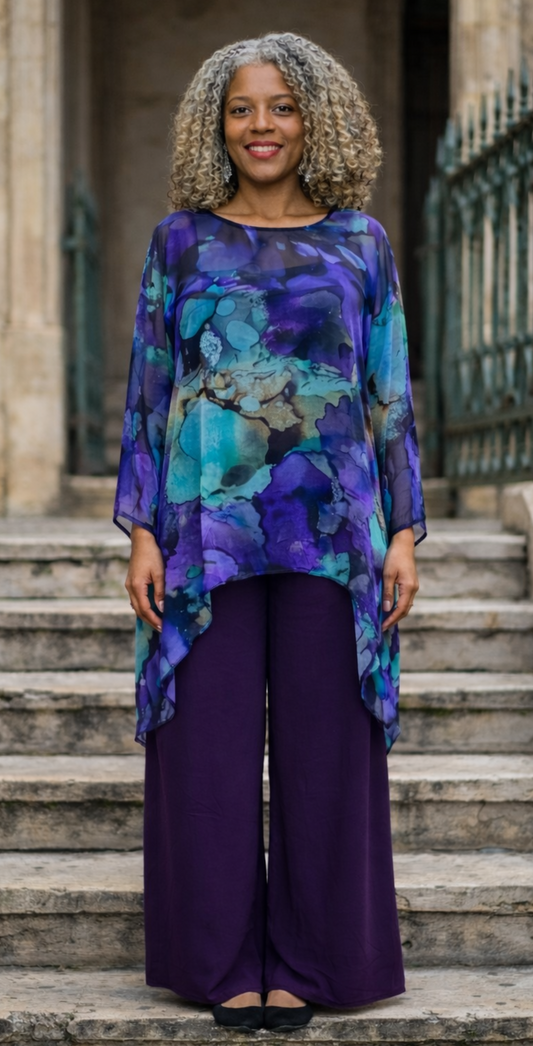 Abstract Purple Luxe Tunic Pant Set | 5 GRANDS Boutique