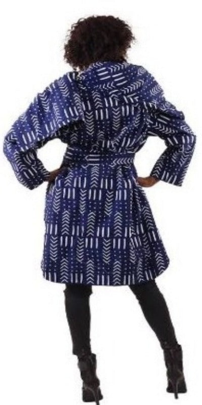 African Blue Print Twill Jacket with belt and pockets