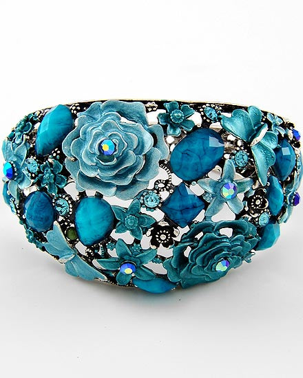 Aqua and Turquoise Flower and Butterfly Acrylic Bracelet