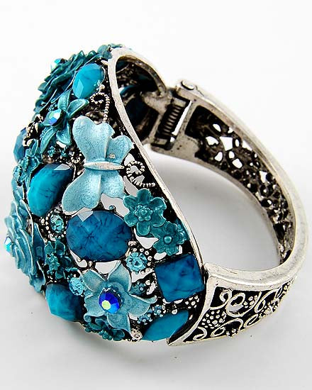 Aqua blue Turquoise Flower and Butterfly Bracelet