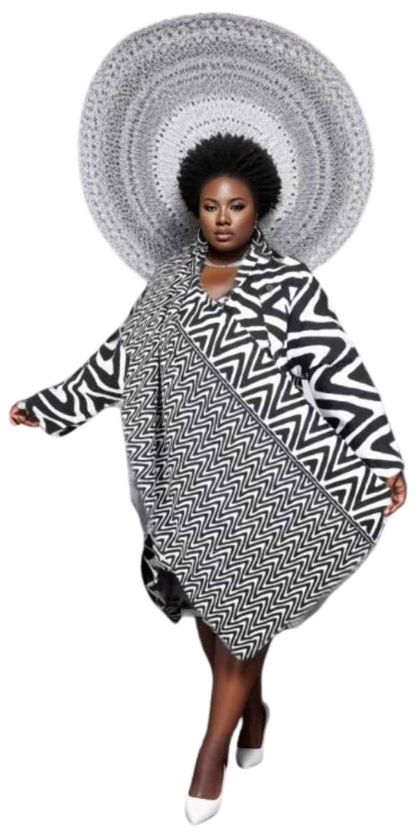 Authentic African Black and White Print wrap Jacket 