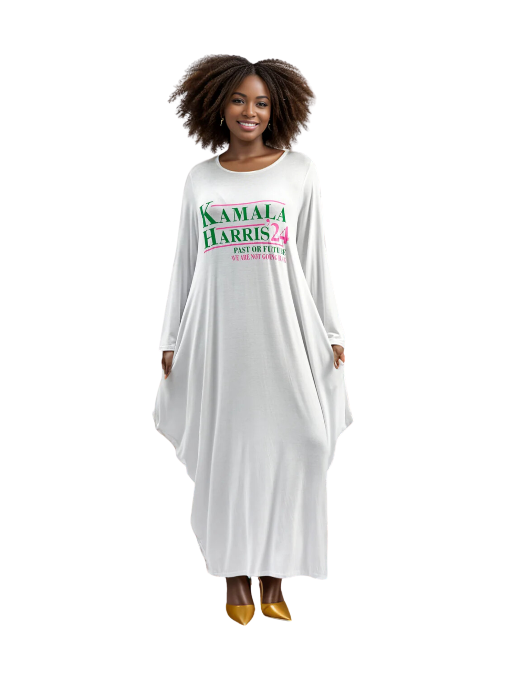 O/S Women's "Kamala Harris" Maxi Balloon Dress Long Sleeves - Past or Future-We are not going back