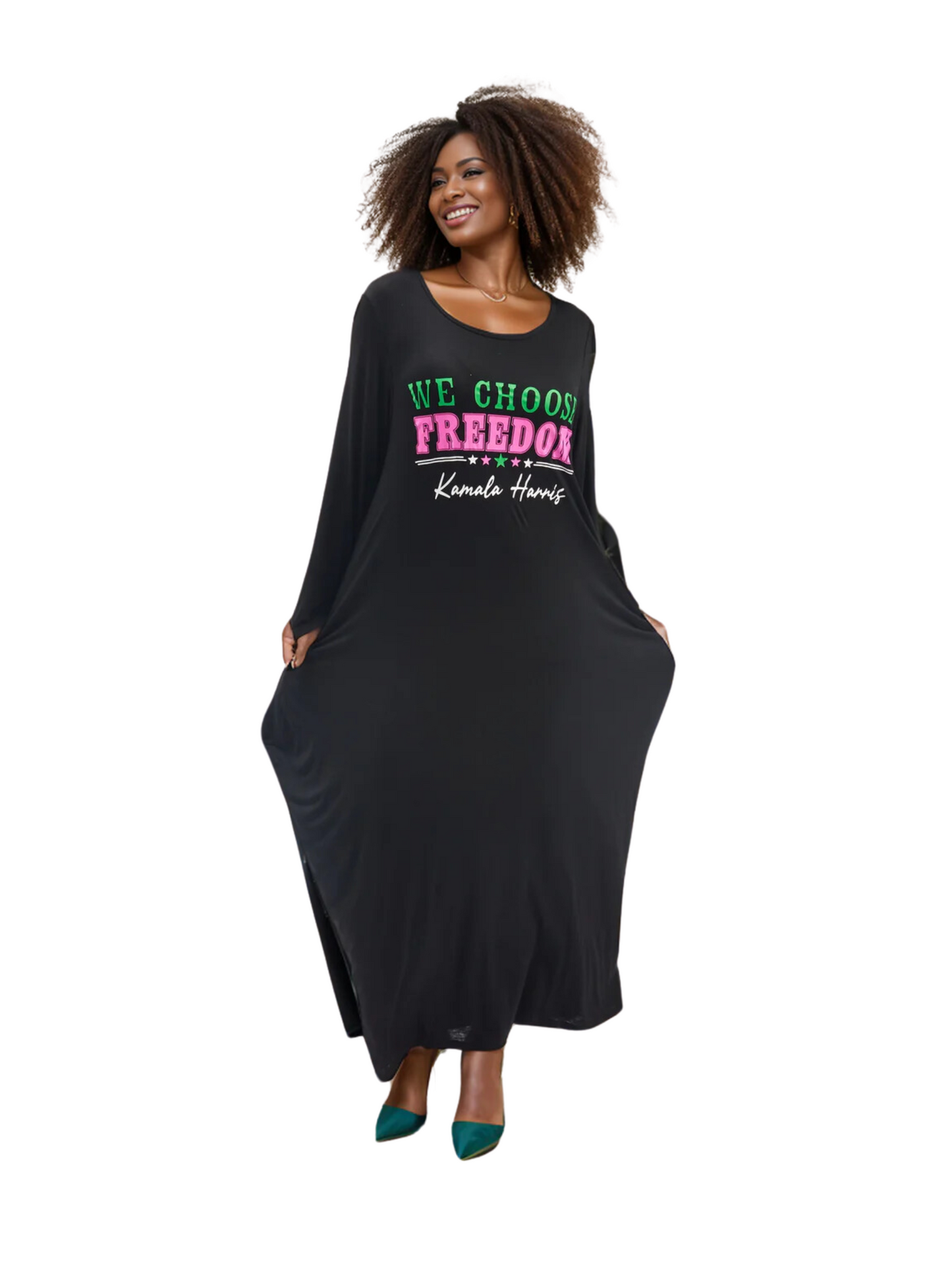 Women's "Kamala Harris" Maxi Balloon Dress Long Sleeves - We Choose Freedom