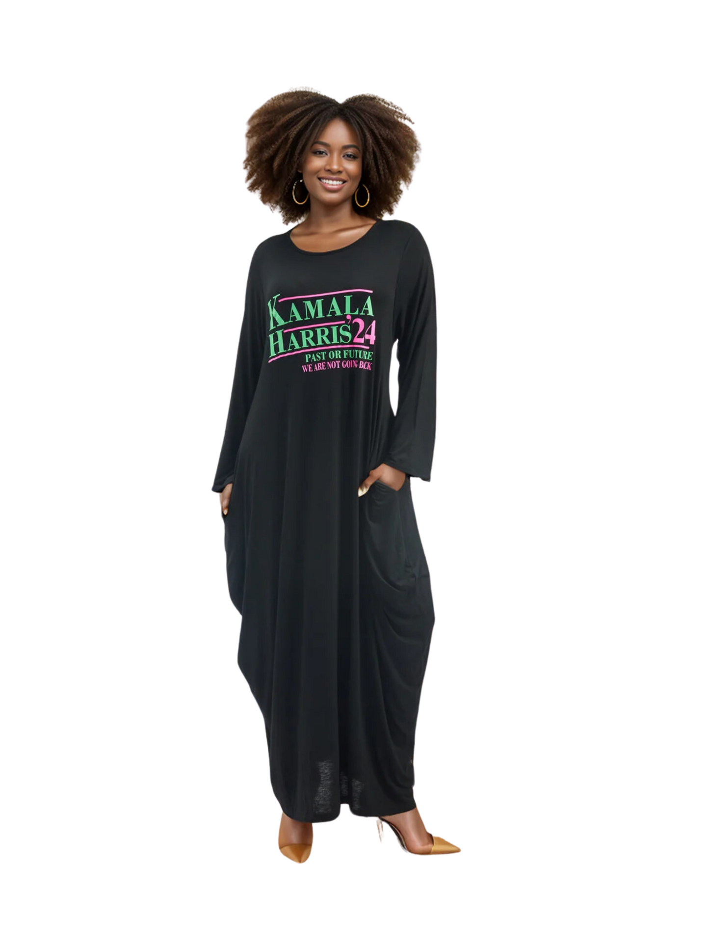 O/S Women's "Kamala Harris" Maxi Balloon Dress Long Sleeves - Past or Future-We are not going back