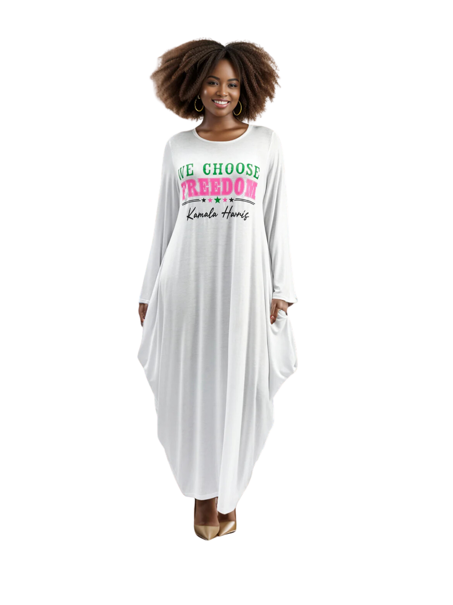 Women's "Kamala Harris" Maxi Balloon Dress Long Sleeves - We Choose Freedom