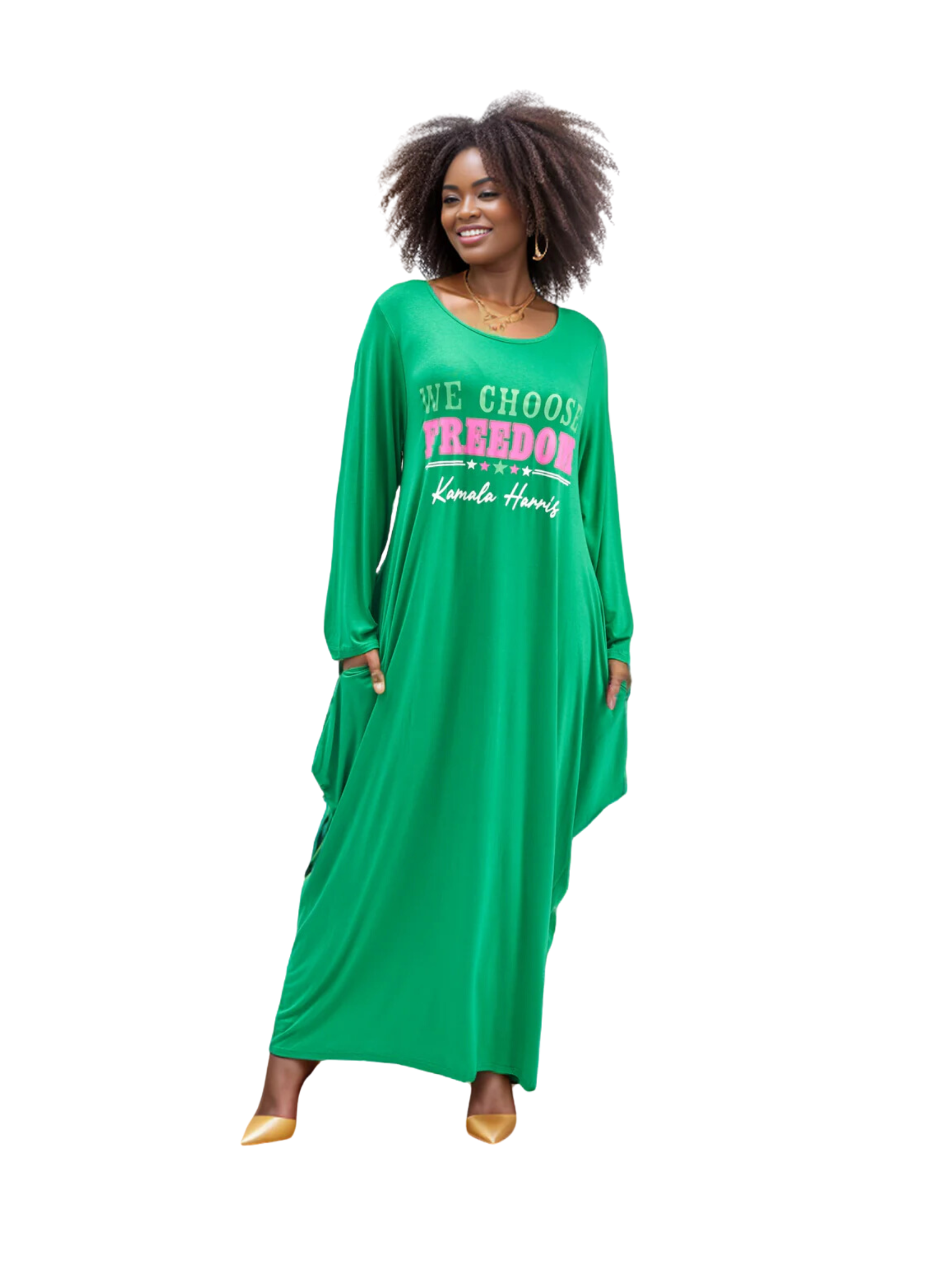 Women's "Kamala Harris" Maxi Balloon Dress Long Sleeves - We Choose Freedom