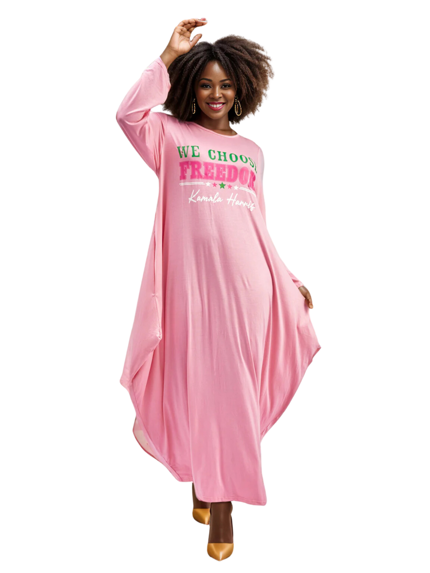 Women's "Kamala Harris" Maxi Balloon Dress Long Sleeves - We Choose Freedom