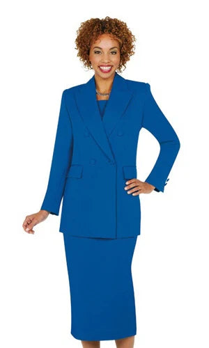 Royal Blue Double-Breasted Skirt Suit