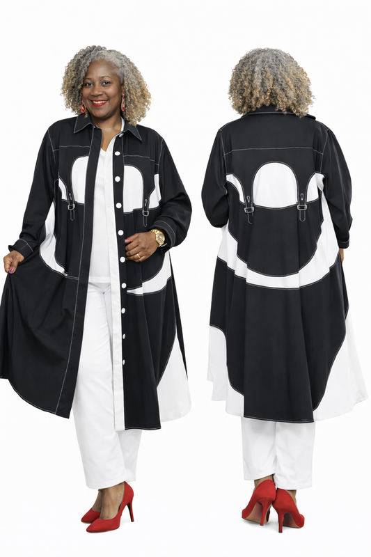 Black And White Contrast Statement Duster Coat