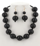 Black Chunk Pearl Necklace & Earring Set