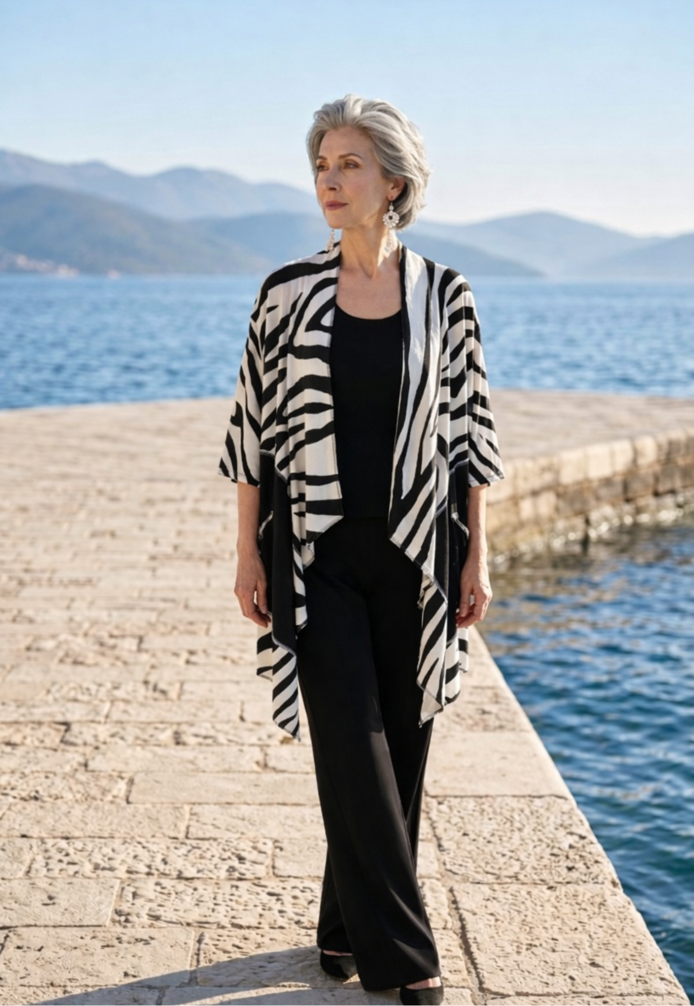 Black & White Zebra Print Duster for Women