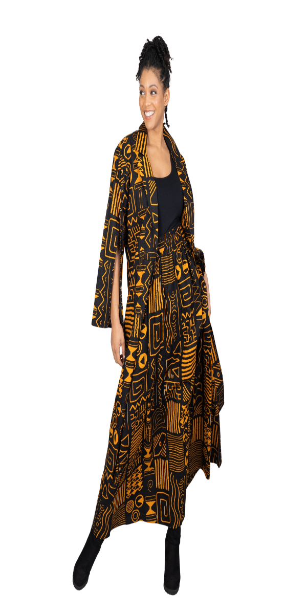 Black and Gold Two Piece  Skirt Set With Split Sleeve Top
