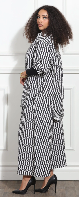 Black and Ivory Geo Print Two-Piece Skirt Set