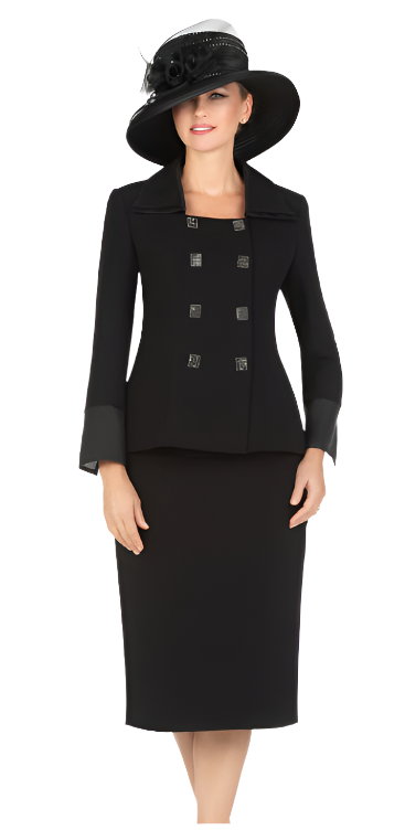 Black and Black Double Breasted Womens Suit with Organza Collar and Sleeves
