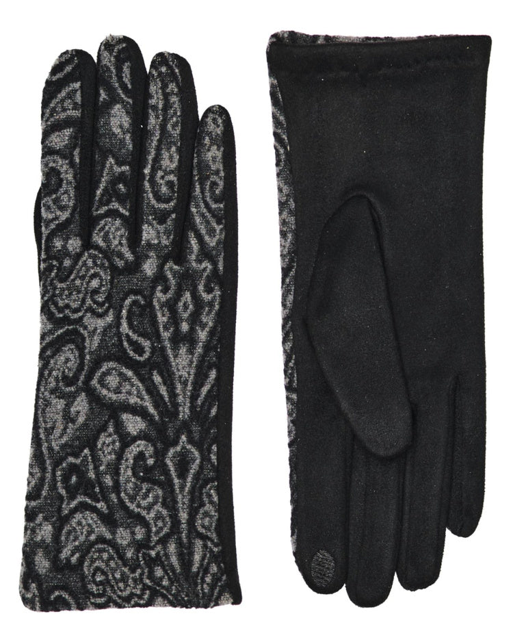 Black and Grey Paisley Touchscreen Gloves – Stylish & Functional Winter Accessory