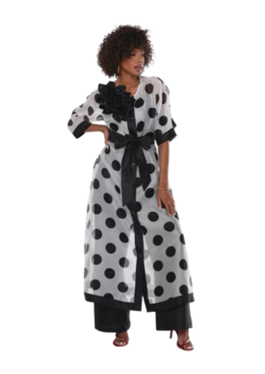 Black & White 3-Piece Pant Set with Polka Dot Duster