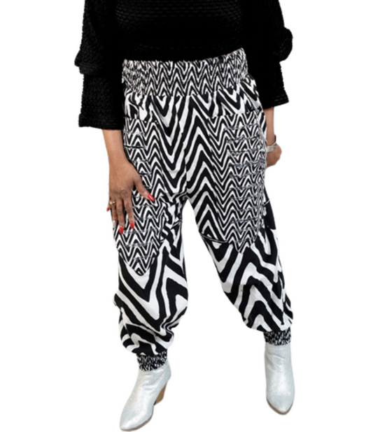 Black/White Jogger African Print Pant with pockets