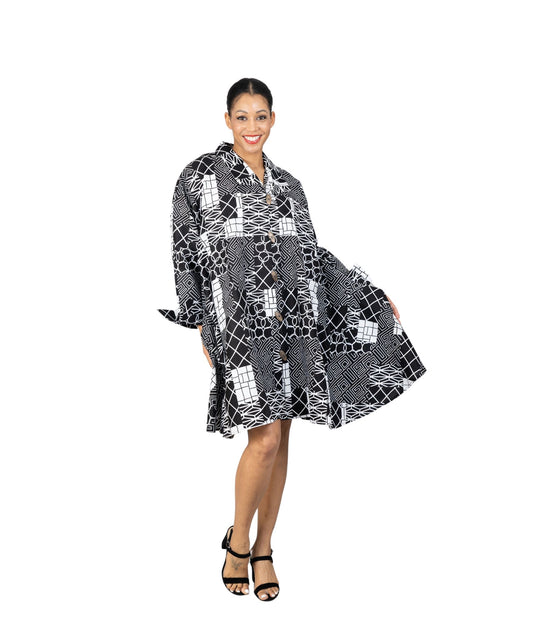 A-line Black/White African Dress