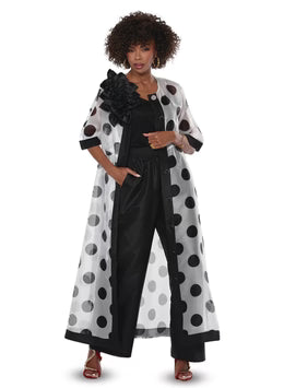 Black & White 3-Piece Pant Set with Polka Dot Duster