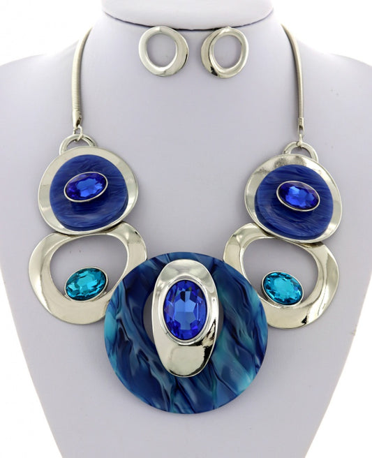 Royal Blue Acrylic glass metal statement Necklace/earring set