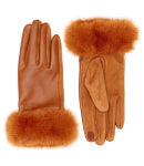 Brown Faux Leather Touchscreen Gloves with Faux Fur 