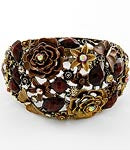 Brown & Gold Vintage-Inspired Floral Cuff Bracelet with Magnetic Closure