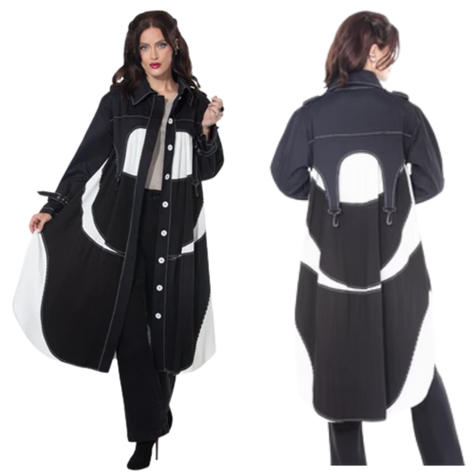 Black & White Statement Duster Coat | Long Button-Front Jacket