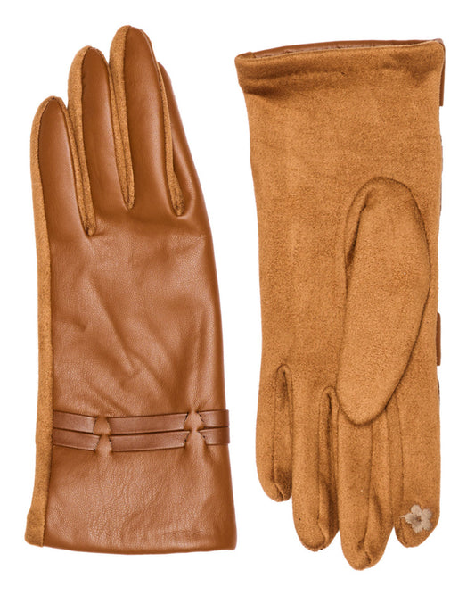 Camel Touchscreen Gloves with Faux Fur Trim – Stylish & Practical