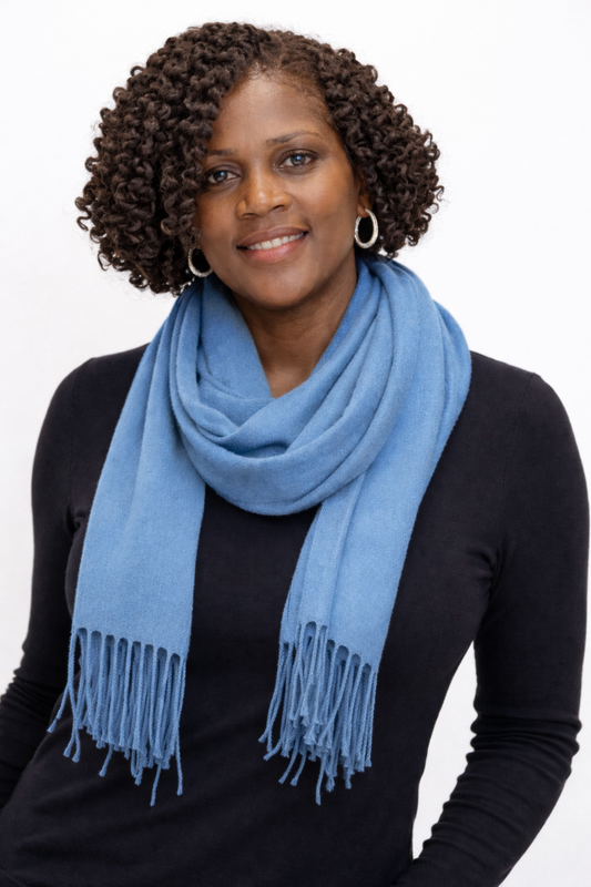 Classic Dusty Blue Fringe Scarf