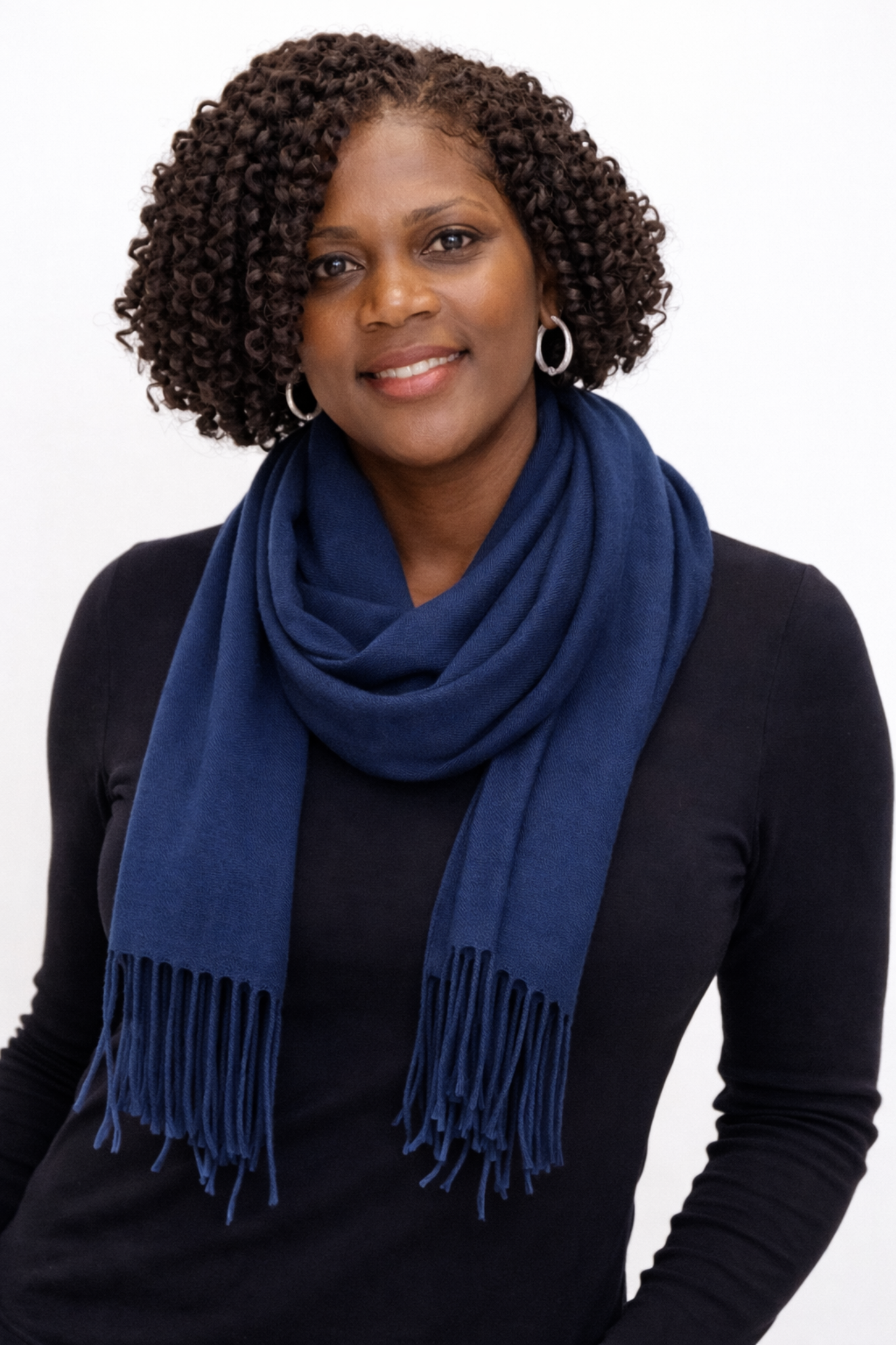 Classic Navy Blue Fringe Scarf