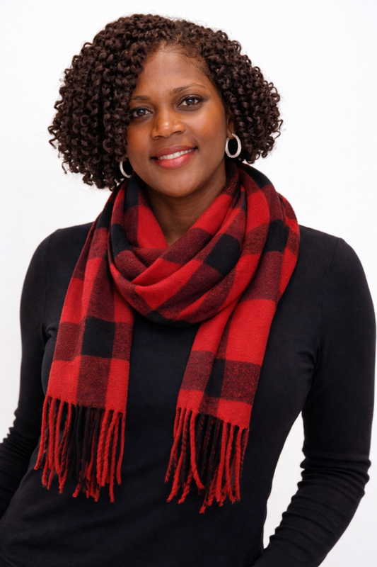 Classic Red & Black Buffalo Plaid Fringe Scarf
