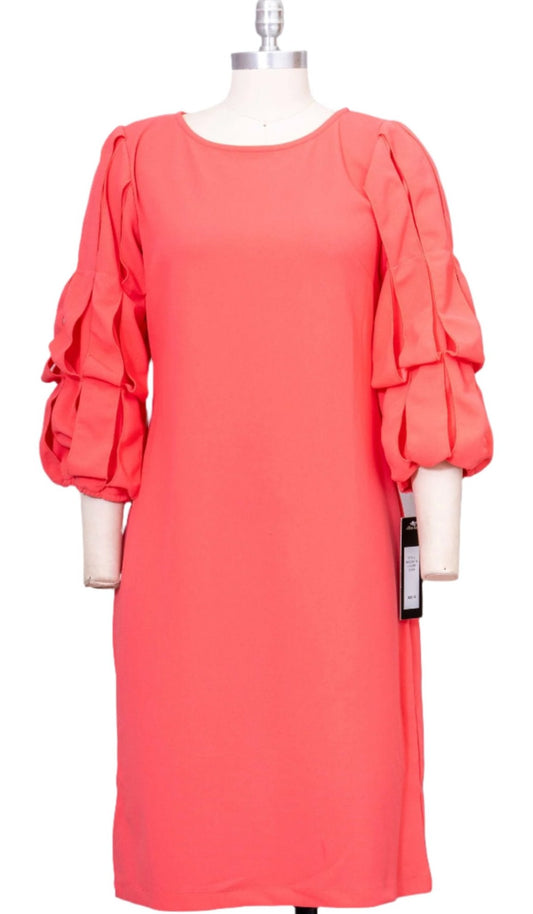 Coral Dress with Two Tiered Sleeve