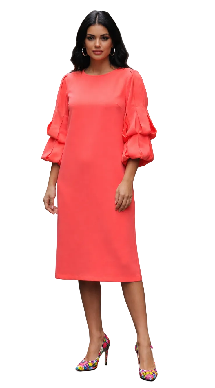 Coral Tiered Sleeve Shift Dress
