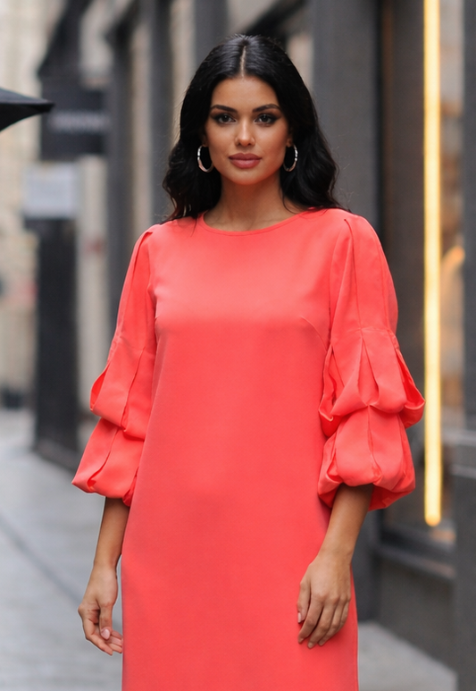 Coral Tiered Sleeve Shift Dress