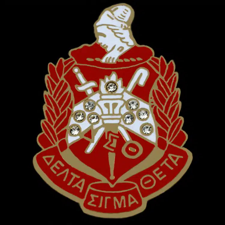 Delta Sigma Theta Shield Pin with Rhinestone Accents