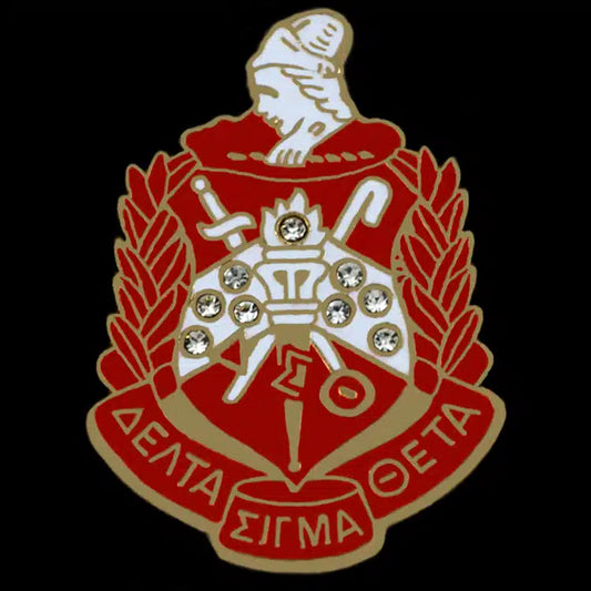 Delta Sigma Theta Shield Pin with Rhinestone Accents