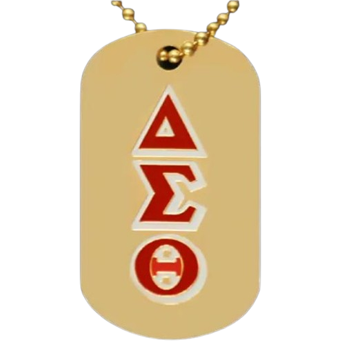 Greek Letters on a Double sided dogtag w/gold chain